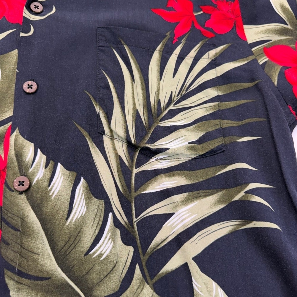 Favant Floral Palm Rayon Hawaiian Shirt Men's S Black Red Green Aloha - Picture 6 of 7